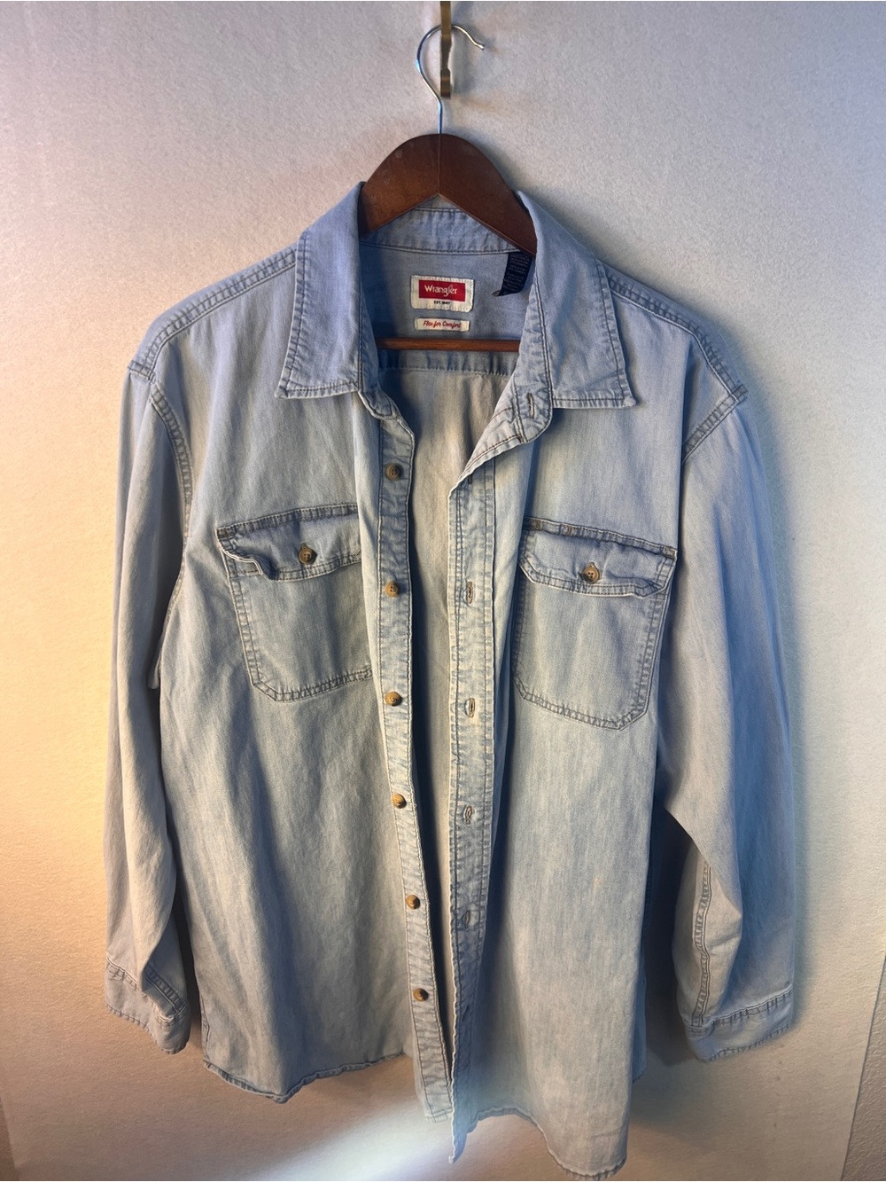 Wrangler Light Blue Denim Button-Down Work Shirt